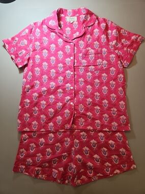Crafted By Mahogany Button Down & Short Pajama Set 100% Cotton W/ Pockets NWOT